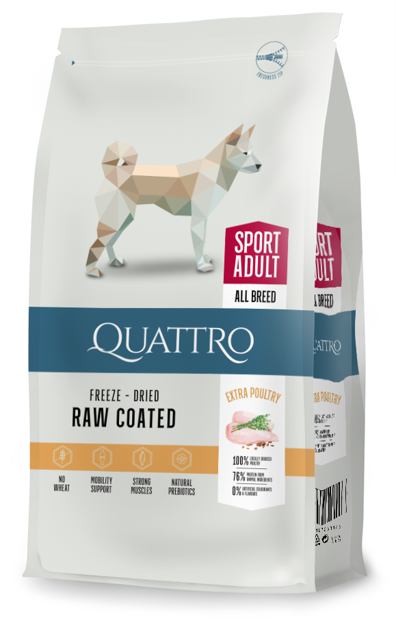 קוואטרו ספורט אקסטרה עוף לכלבים בוגרים פעילים מכל הגזעים — 12 ק״ג