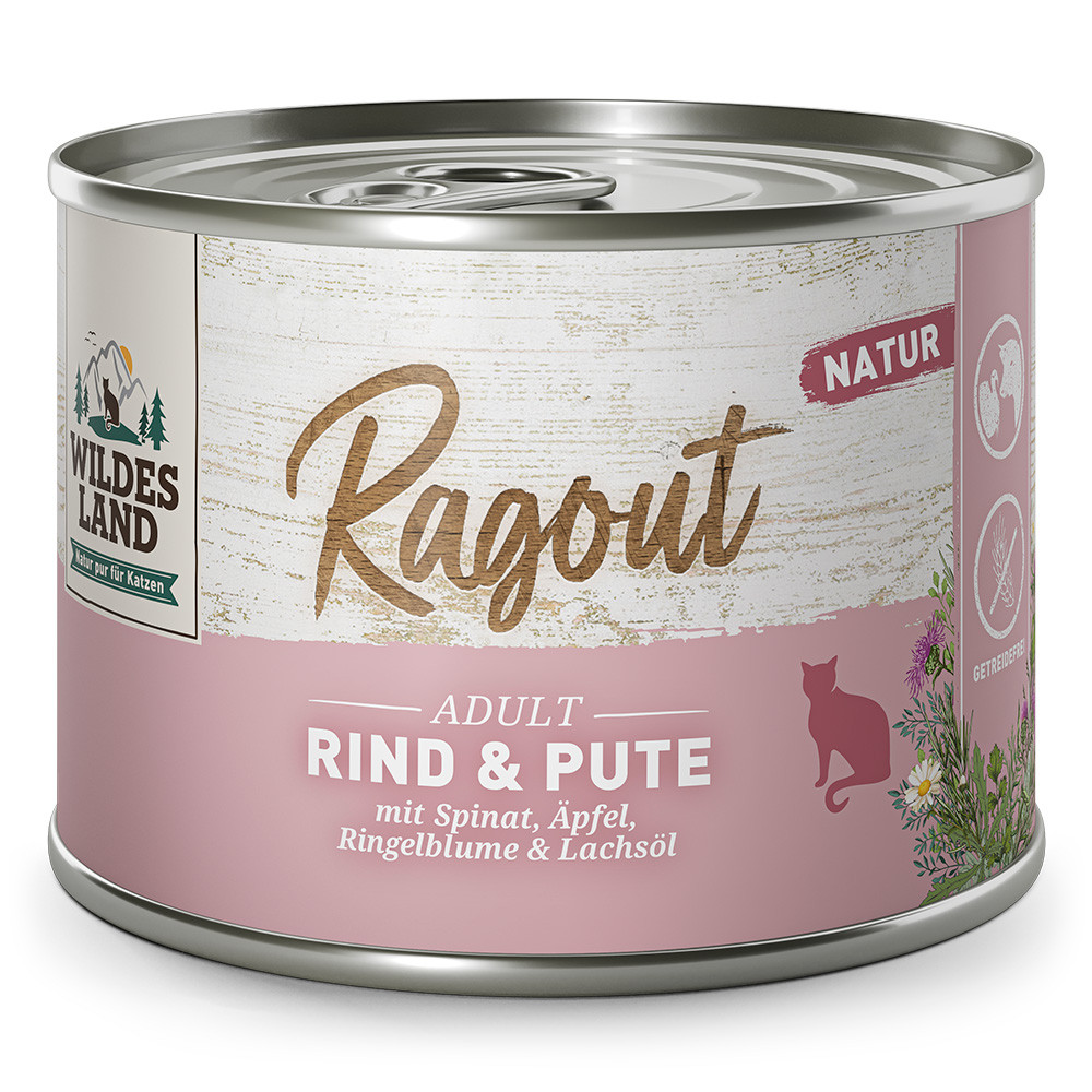 ווילדס לנד Ragout לחתולים בוגרים — בקר והודו עם תרד, 180 גרם